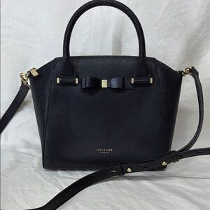 Ted Baker Black Leather Satchel with Gold Hardware